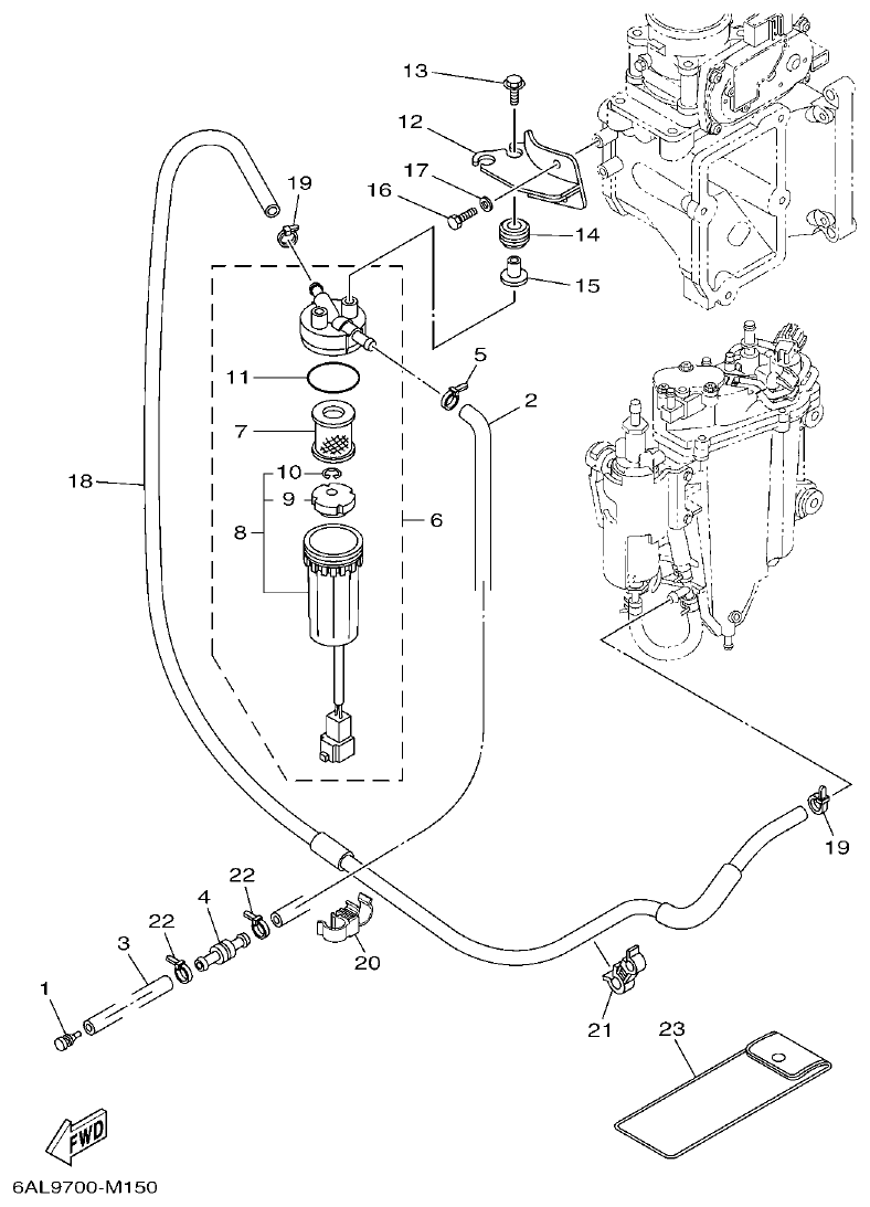 Yamaha F200BET, FL200BET FUEL 1 parts diagram
